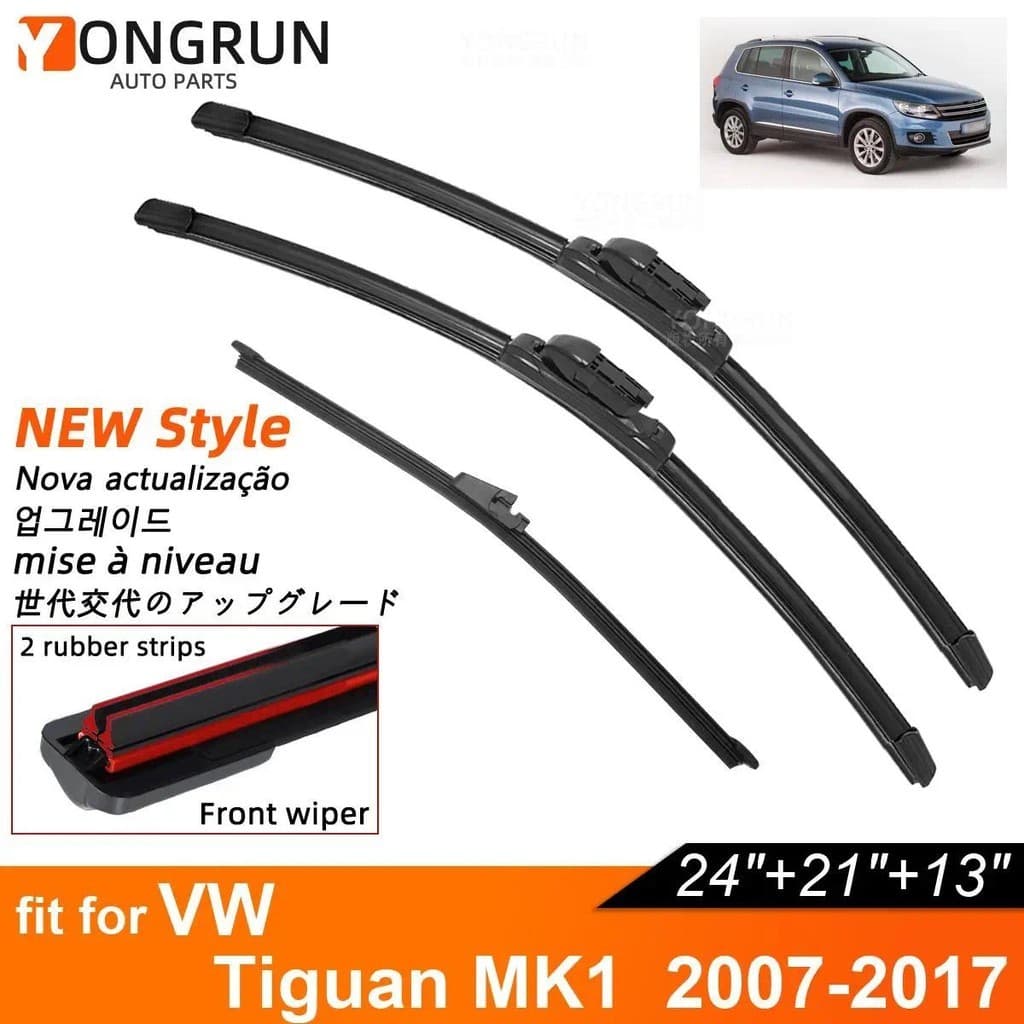 Lâminas De Limpador De Carro De Borracha Dupla Para 2007-2017 VW Tiguan MK1 Limpadores De Pára-Brisa Dianteiro Traseiro 