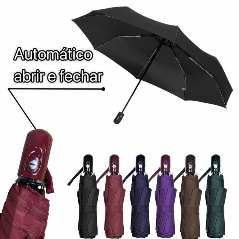 Guarda Chuva Reforçado Automático Abre e Fecha Fibra Resistente Compacto Portátil Proteção UV