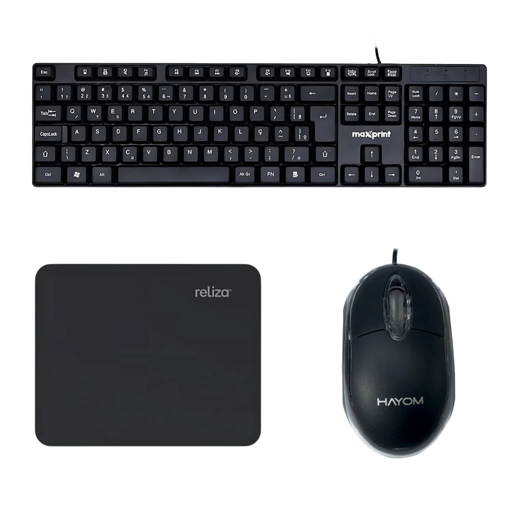 Kit Teclado mouse mousepad office com fio usb pc notebook computador barato garantia