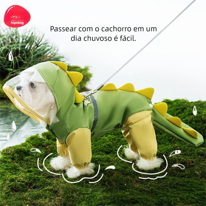 Poncho para cachorro em dias chuvosos, quatro pernas, à prova d'água, tridimensional, cauda de dinossauro, capa de chuva
