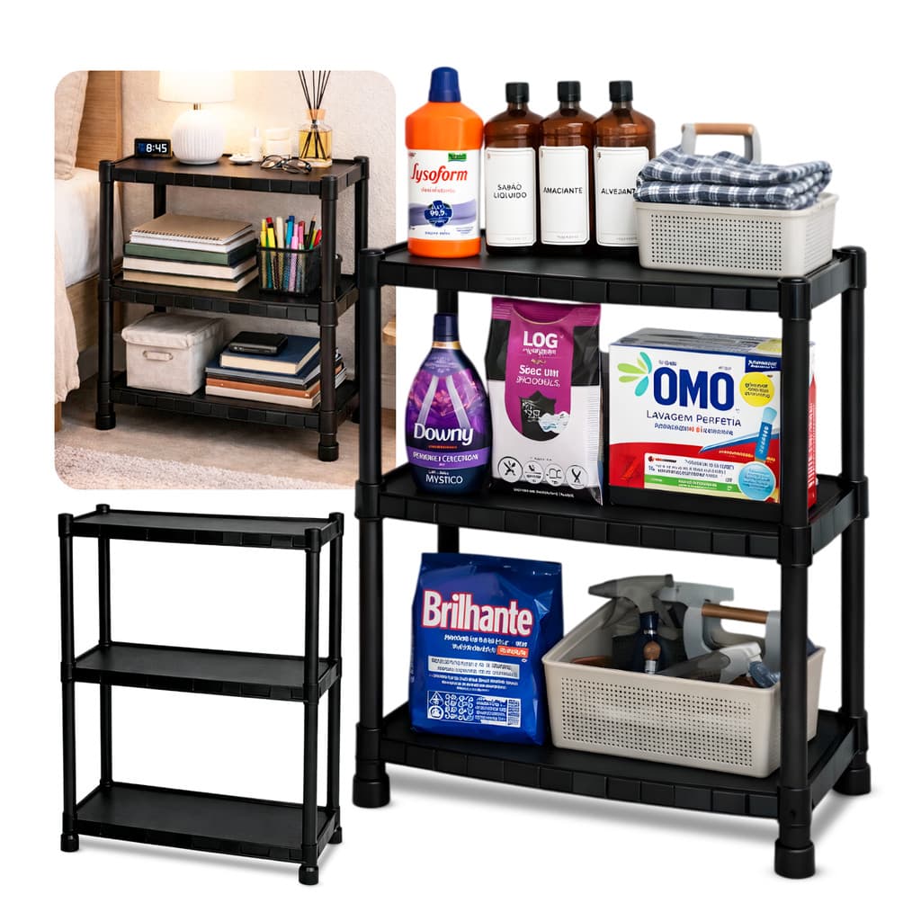 Estante Prateleira Modular Multiuso Organizadora de Plástico 3 Prateleiras com Pezinhos