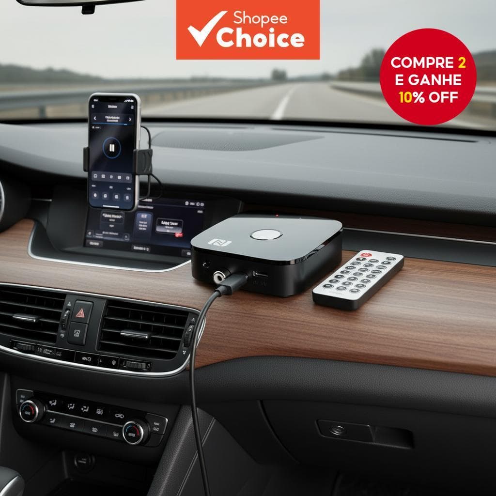  Adaptador de Áudio Sem Fio NFC Bluetooth 6.0 com 3.5mm AUX R/L RCA Estéreo Suporte a Reprodução de Música sem Perda &