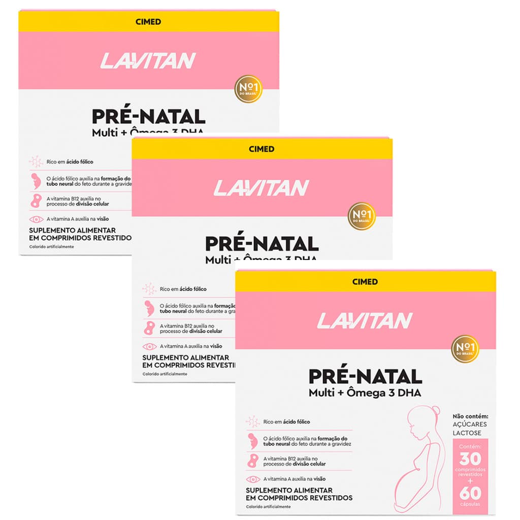 kit 3 Caixas Suplemento Lavitan Pré-Natal Multi + Ômega 3 DHA | 90 Dias | Gestantes
