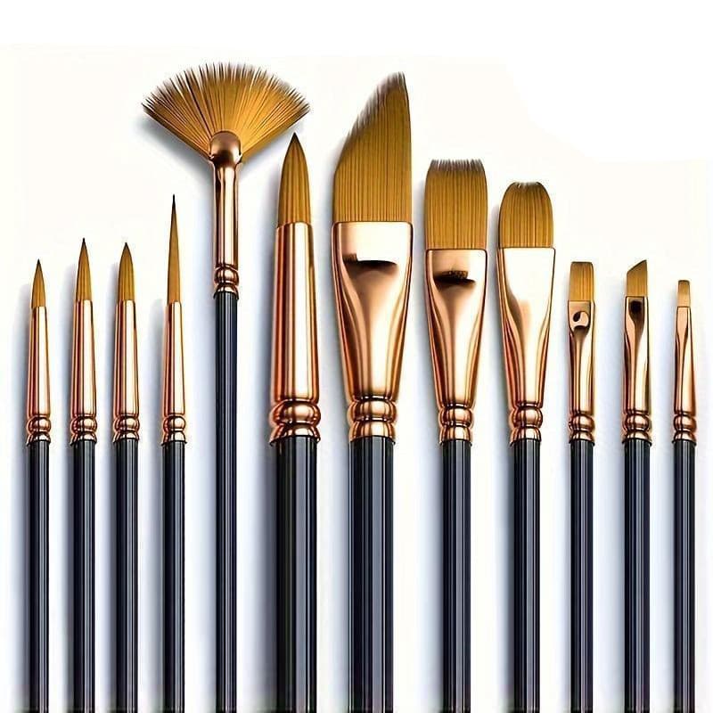 Kit com 12 Pincéis artísticos para pintura cerdas macias, aquarela, guache, pintura a óleo, acrílico