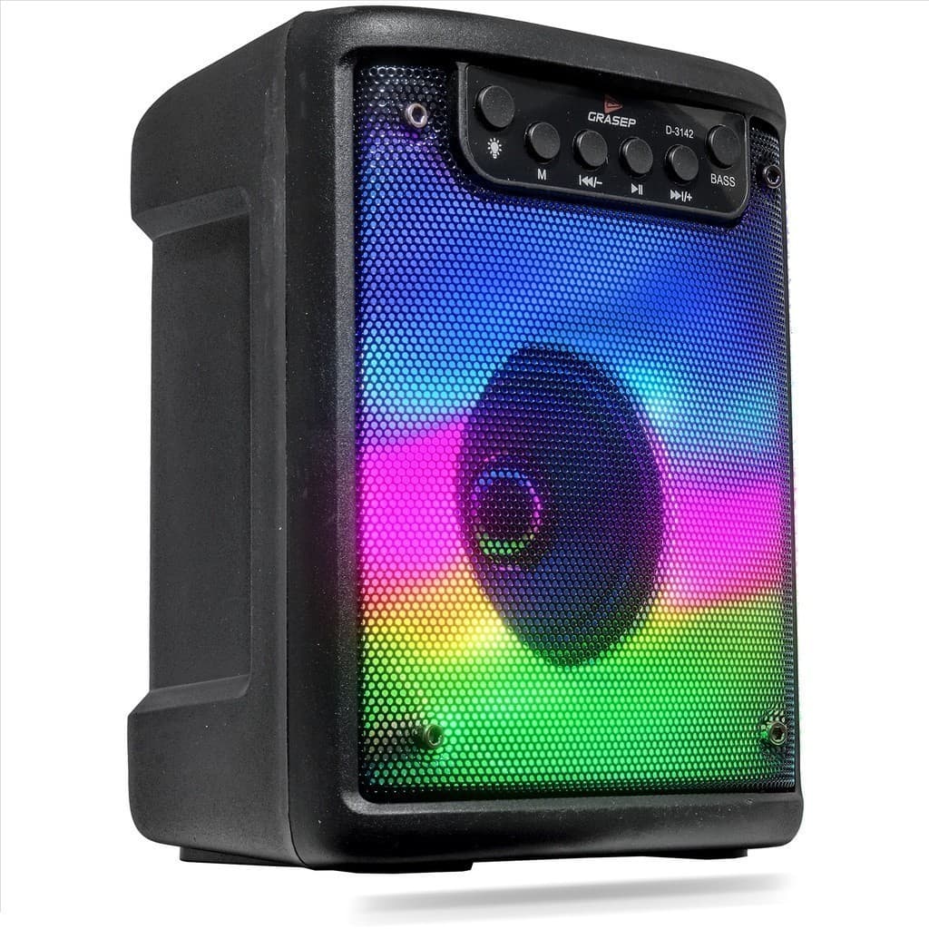 Caixa De Som Portátil Led Intenso Potente Amplificada Rádio Fm Am Entrada Aux P2 Micro Sd