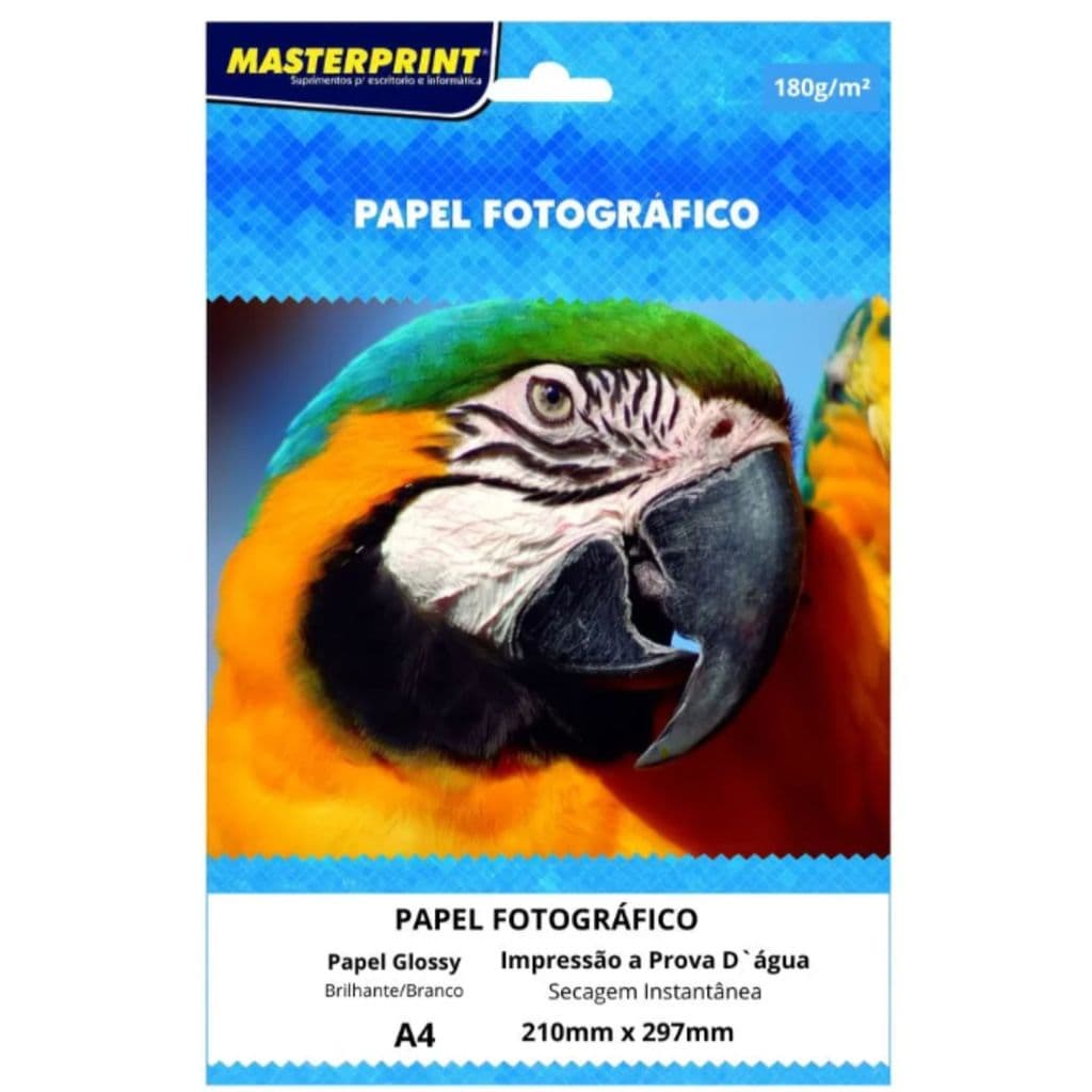 Papel Fotográfico Masterprint Glossy A4 180g Pacote 20,50,100 ou 200 - À Prova D’água Secagem Rápida