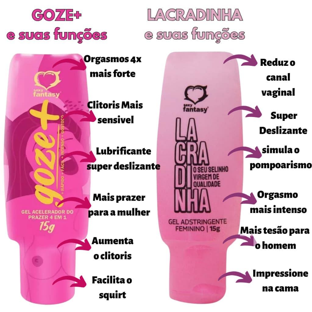 SEX SHOP Prazer Feminino Goze Mais 4 em 1 + Gel Feminino Sempre Virgem Lacradina Sexy Fantasy