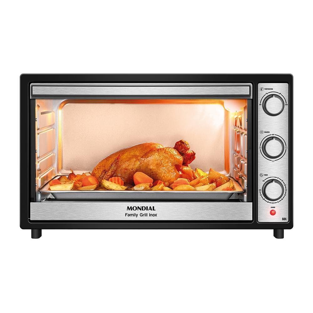 Forno Elétrico 60L Family Grill Inox Mondial Preto/Inox 1800W - FRN-60-BI