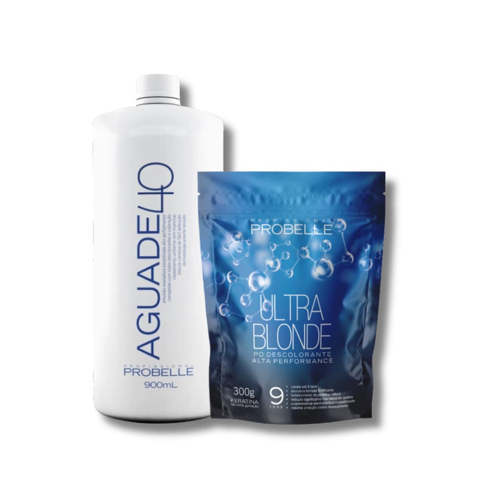 kit Pó Descolorante  Ultra Blond 300g + Agua oxigenada cremosa 40 vol 900ml probelle