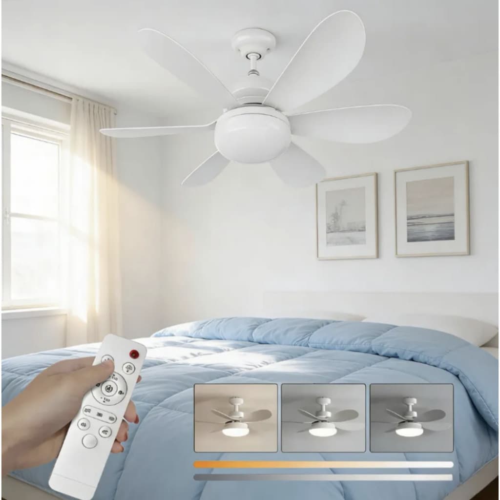 Luminária 80W 60W Ventilador De Teto 6 Hélices Luz Ajustável Controle Remoto Silencioso E Econômico