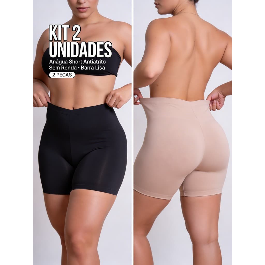 KIT 2 Anágua Short Íntimo Segunda Pele Lingerie Conforto Liso Feminino Short Para Saia e Vestido