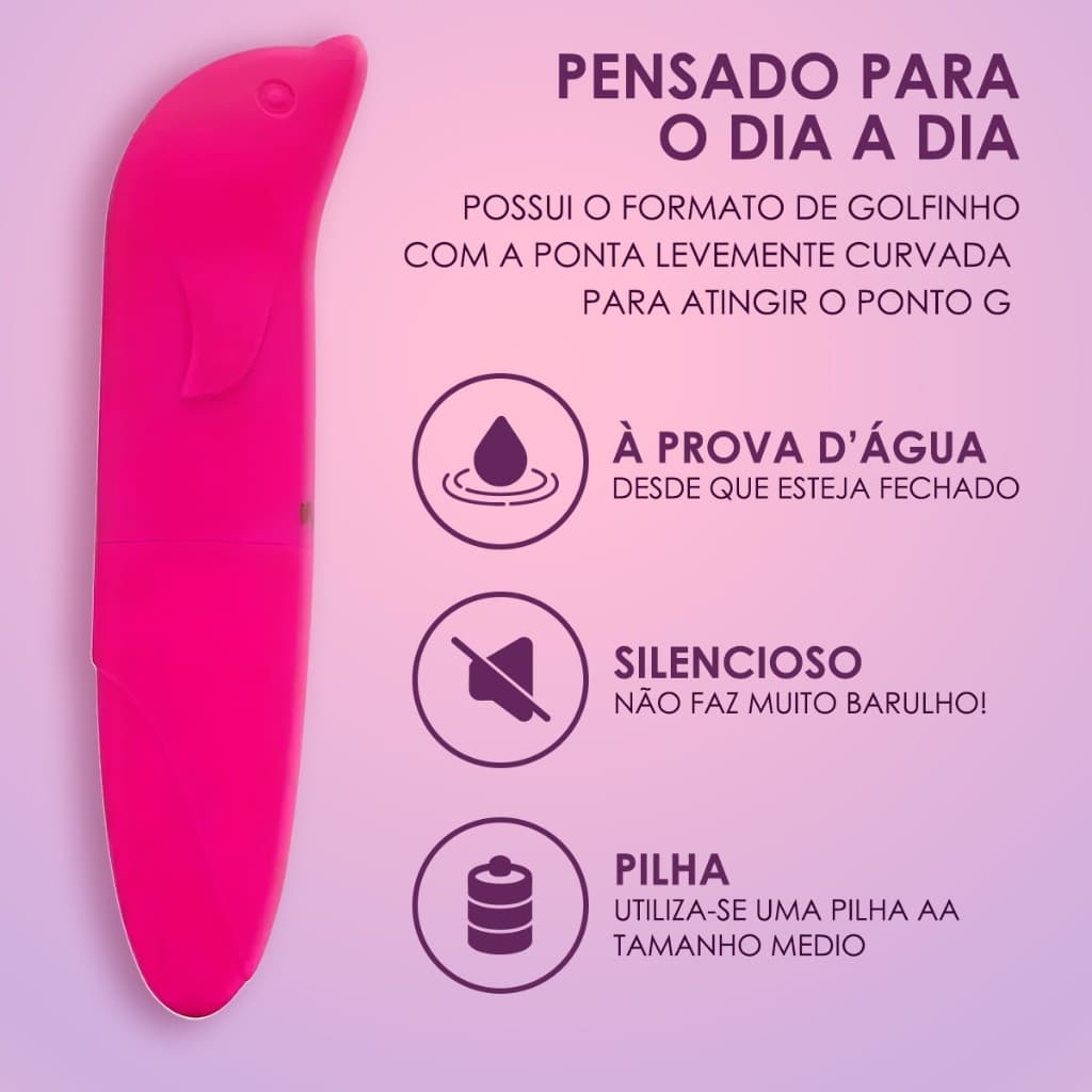 Vibrador Golfinho Ponto G Aveludado Potente e Silencioso – Rosa, Pink, Roxo