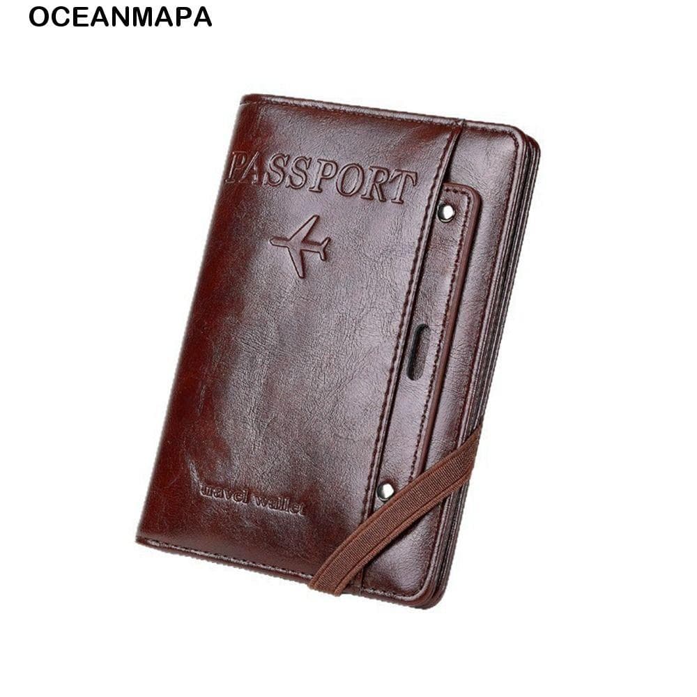 Bolsa Para Passaporte OCEANMAPA PU , Carteira De Viagem Com Porta-Cartões , Clipe Antifurto RFID Multifuncional