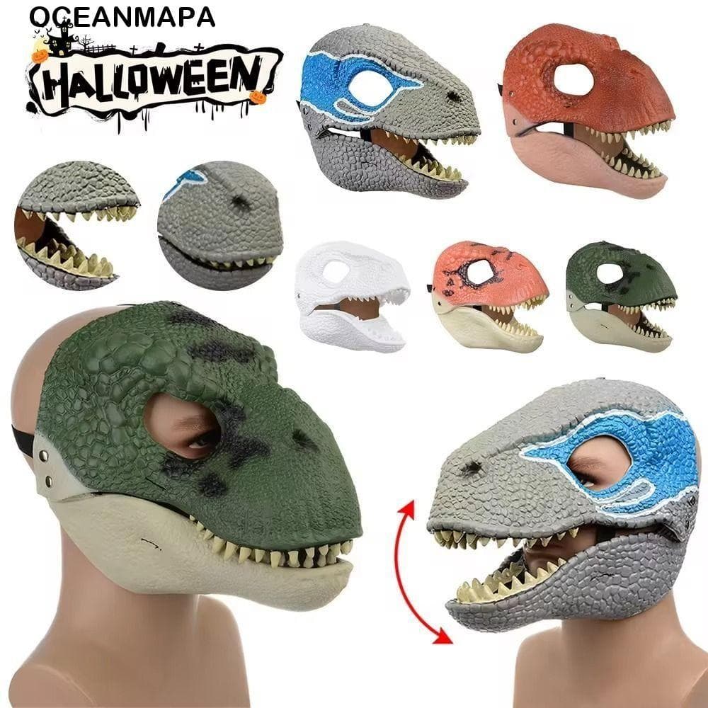 Capacete De Dinossauro OCEANMAPA , Máscara De Halloween De Plástico Rígido Com Mandíbula Móvel Raptor Dino De Boca Abert