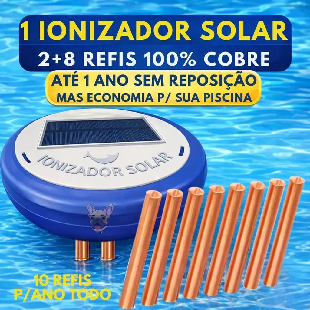 Ionizador Solar Piscina Completo Mec Pet + 10 Refis Cobre Água Limpa 100000L