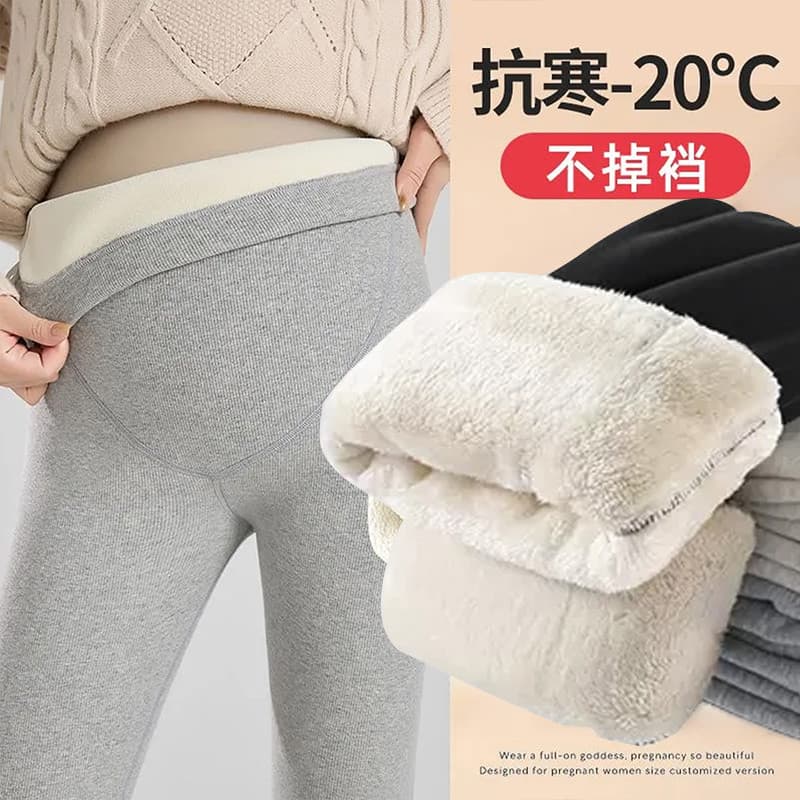 Calças de maternidade outono inverno estilo exterior Leggings inverno forro de lã engrossado pequeno cordeiro velo quent