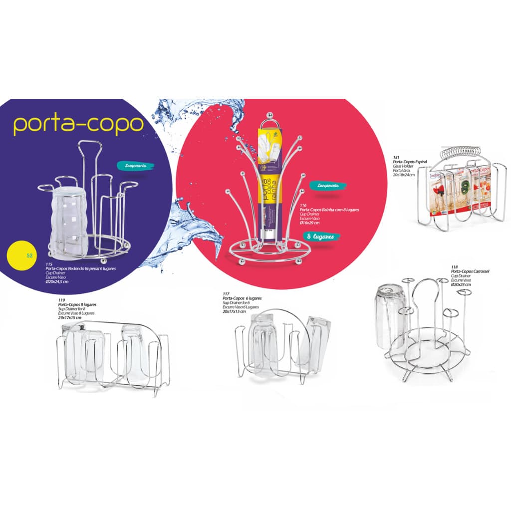 Escorredor Secador Organizador Copos Redondo Carrossel Imperial Reforçado Cozinha Bancada Mesa Porta copos Niquelart
