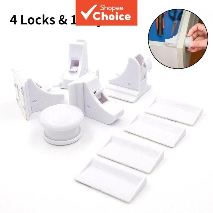 Fechaduras Magnéticas De Segurança Para Crianças , 4 Peças , Invisível , À Prova De Bebês , Travas De Gaveta , Adesivo ,