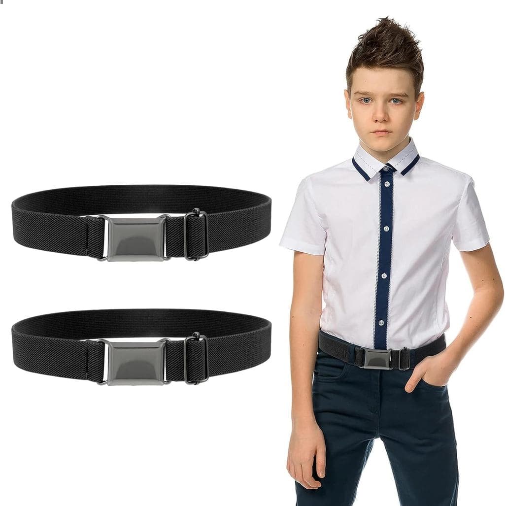 Cintos Infantis (2 Peças) para Meninos e Meninas, Cintos Juvenis com Fivela Quadrada Prateada Ajustável e Elástica, Cint