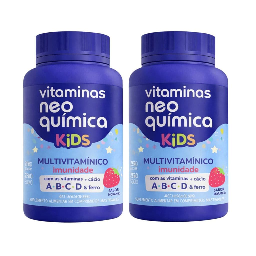 Kit 02 Vitamina Kids Neo Química Morango 60 Comprimidos