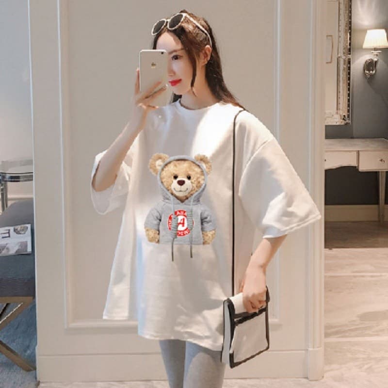 Vestido de verão para maternidade 2023, novo estilo, urso fofo, Plus Size, redução de idade, comprimento médio, solto, m