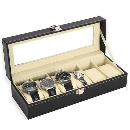 Caixa Organizadora Relogios Seis Divisoes Visor Transparente Luxo