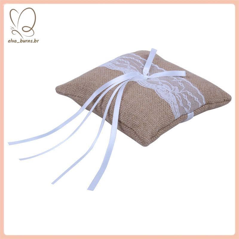 [elva_burns.br] Almofada De Aliança De Casamento Rústica De Juta Vintage De 6 Polegadas x