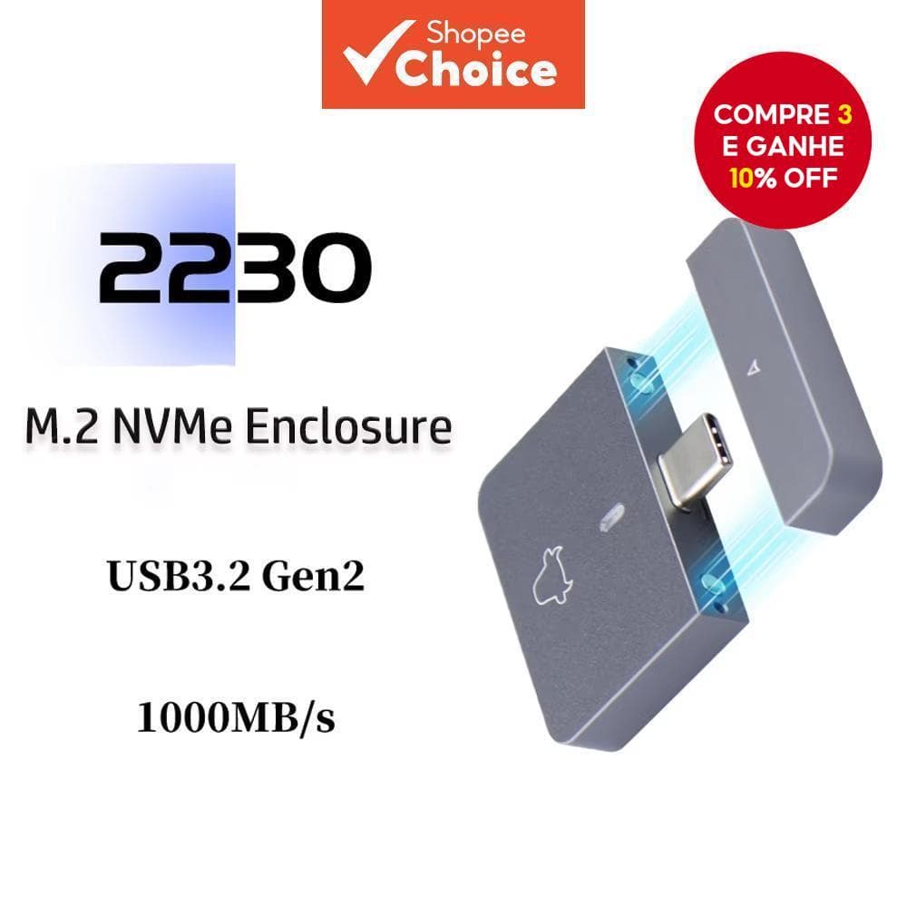  Gabinete de disco rígido M.2 NVMe 2230 para USB C 10Gbps USB3.1 Gen 2 adaptador PCIe SSD