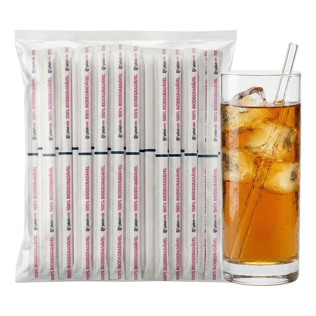 Canudo De Drink Milkshake Açaí 21cm x 8mm Biodegradavel Transparente Atacado