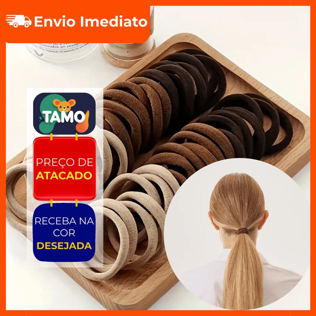 72/36/6 Rabicó Marrom Trend Meia de Seda Xuxinha Elástico Cabelo Nude Bege Preta