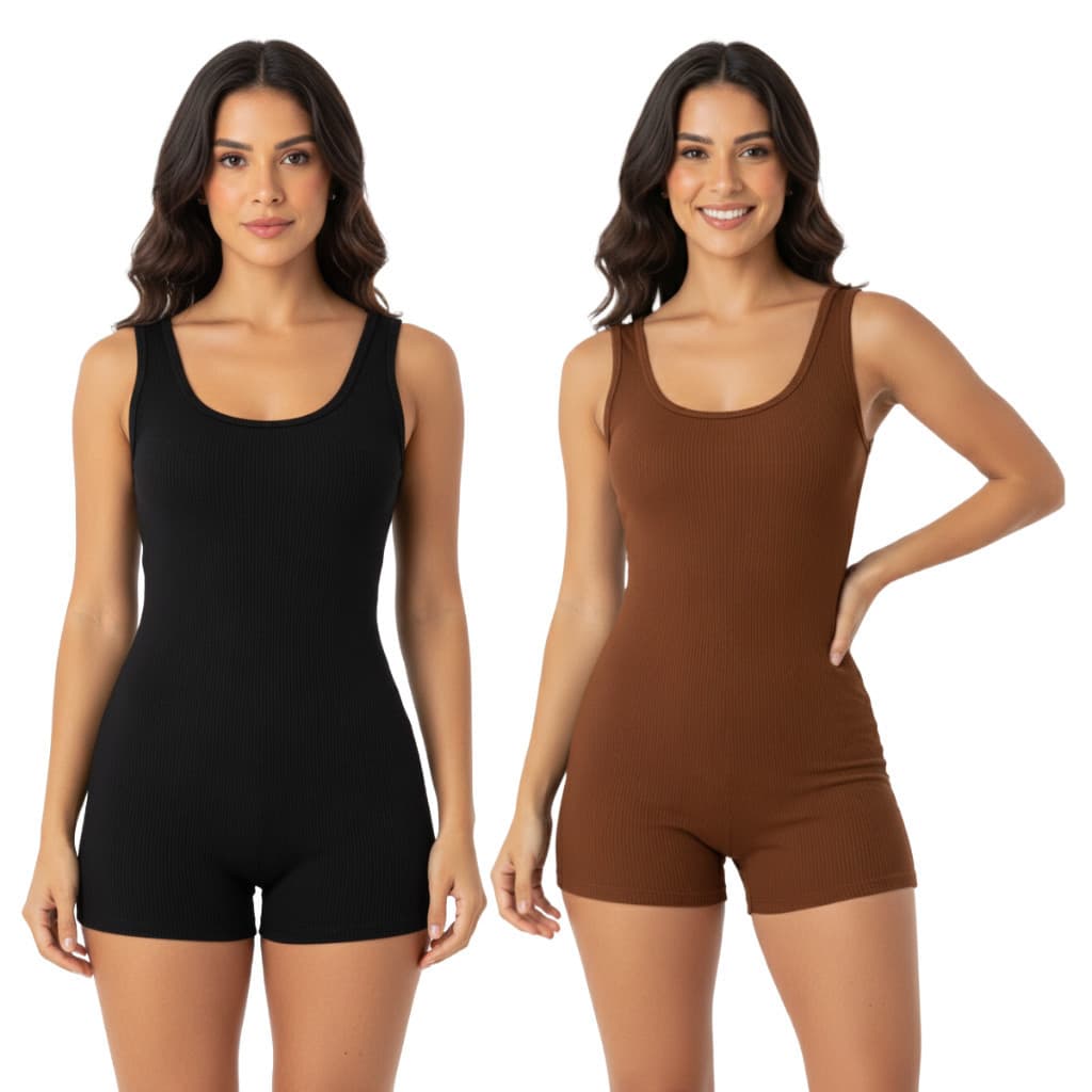 Kit 2 Macaquinhos Femininos Canelado Curto Anarruga Modelagem Ajustada Moda Tendência