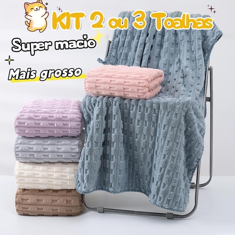 KIT 2/3 Toalha de Banho Microfibra Coral 70x140cm，toque Macia, Leve, Alta Absorção e Secagem Rápida