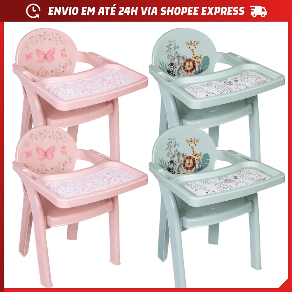 Kit 2 Poltronas de Alimentação Plasutil Infantil Cadeira Refeição Para Bebê com Bandeja de Colorir