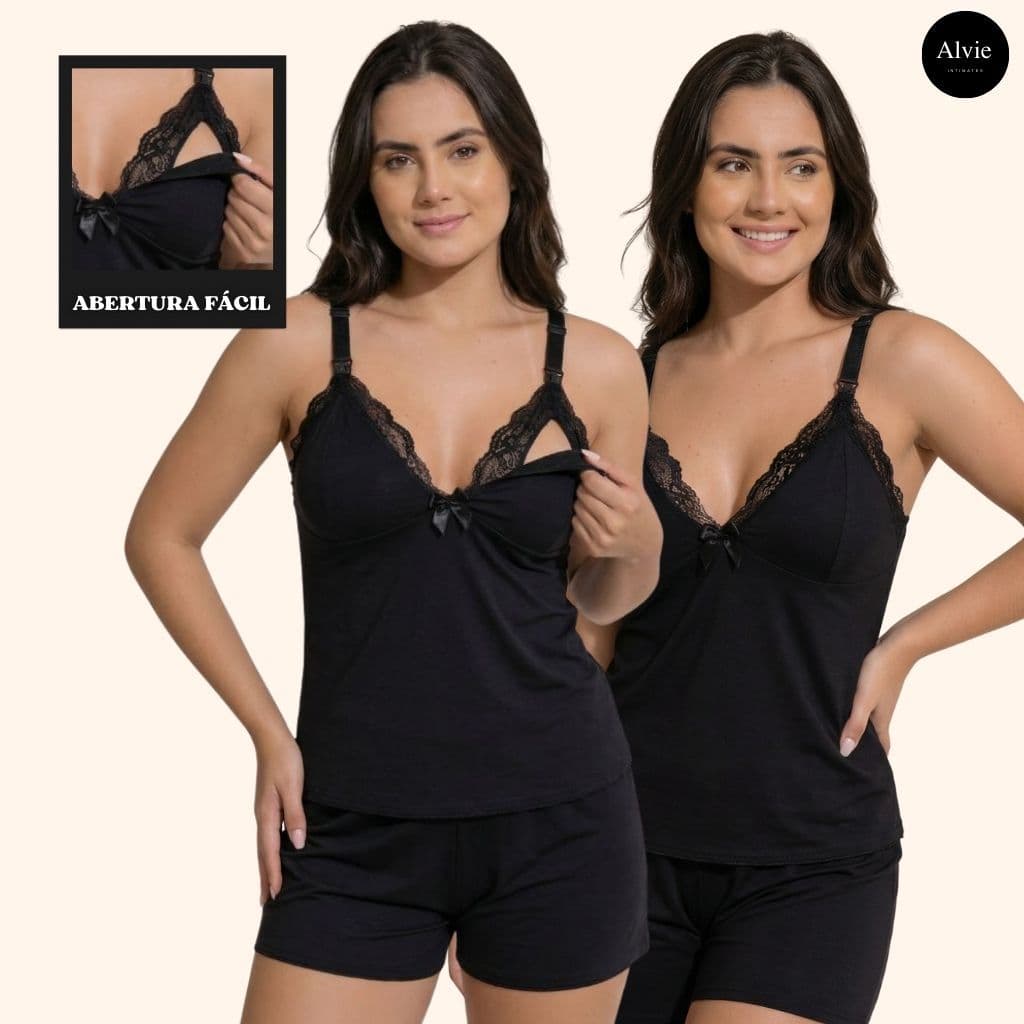 Baby Doll Amamentação Maternidade Abertura Fácil Pijama Feminino Confortável