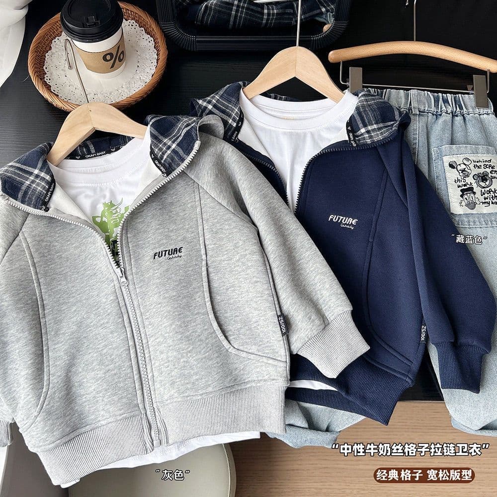 Meninos roupas infantis Casual moletom com capuz 2025 novo estilo solto crianças médio grande Cardigan bonito jaqueta202