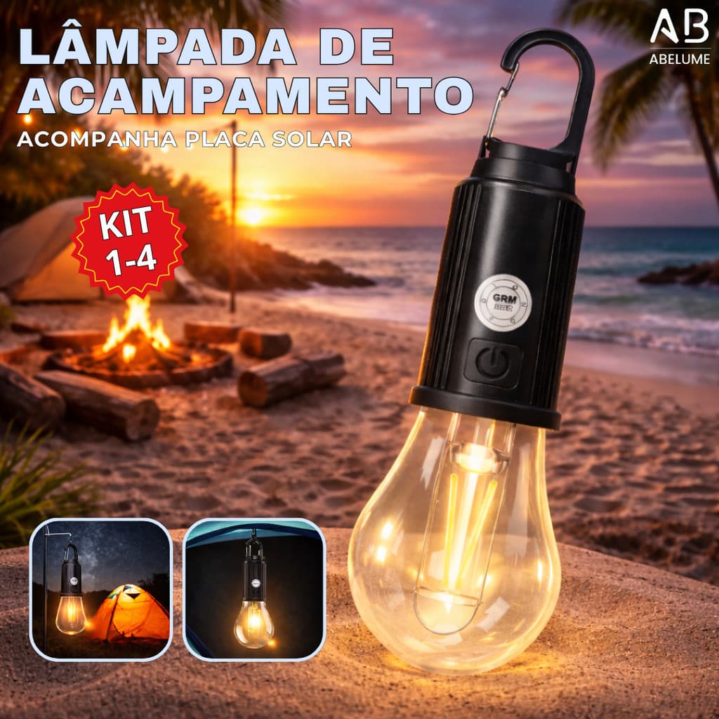 Lâmpada Led Acampamento Lanterna USB para Pesca SOS Ar Livre com Gancho Preto