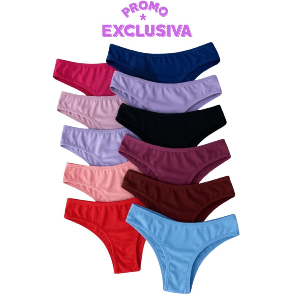 Kit 10/5 Calcinha 100% Algodão Feminina Conforto Lisa Antialérgica Lingerie Mulher Dia a Dia Cores Lisas Cintura Alta