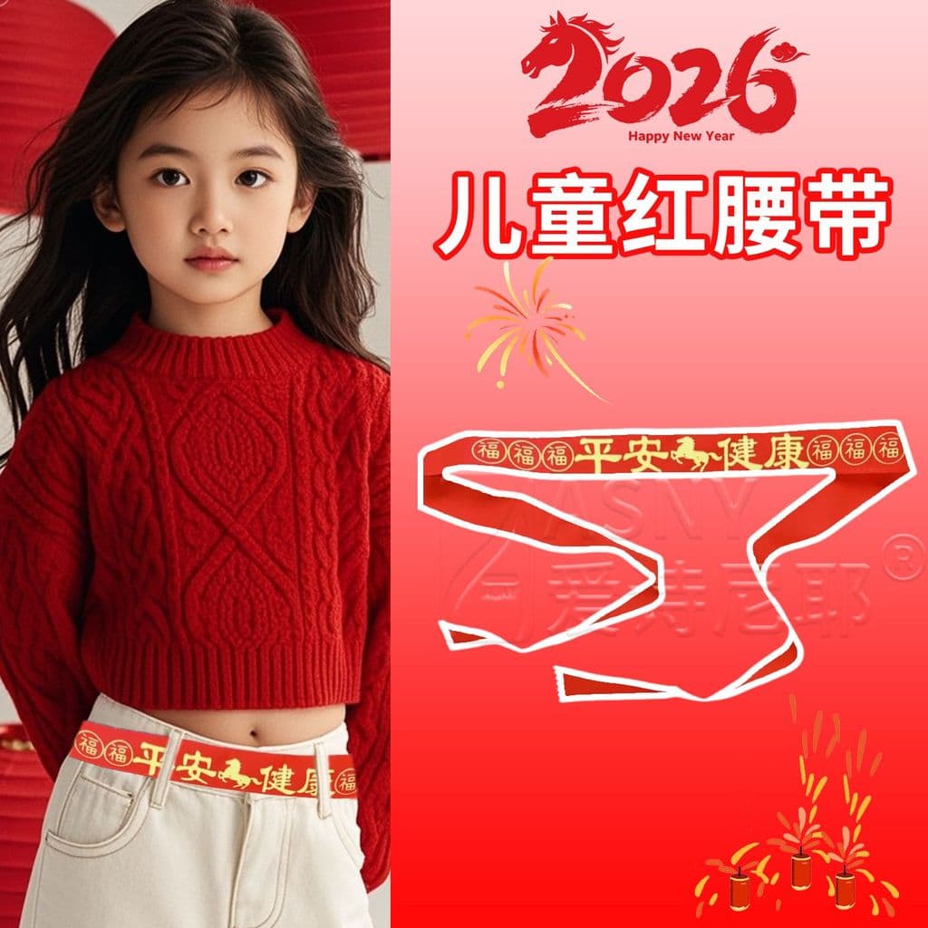 Cinto vermelho Benming ano infantil 2026 ano do cavalo, camada dupla, embalado por dinheiro, Ma, corda de cintura juveni