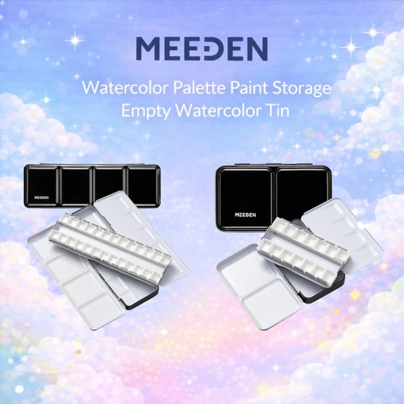 Conjunto De Paleta De Aquarela Portátil MEEDEN Com Meia Panela E Tampa-Ideal Para Misturar Cores Artistas Em Movimento