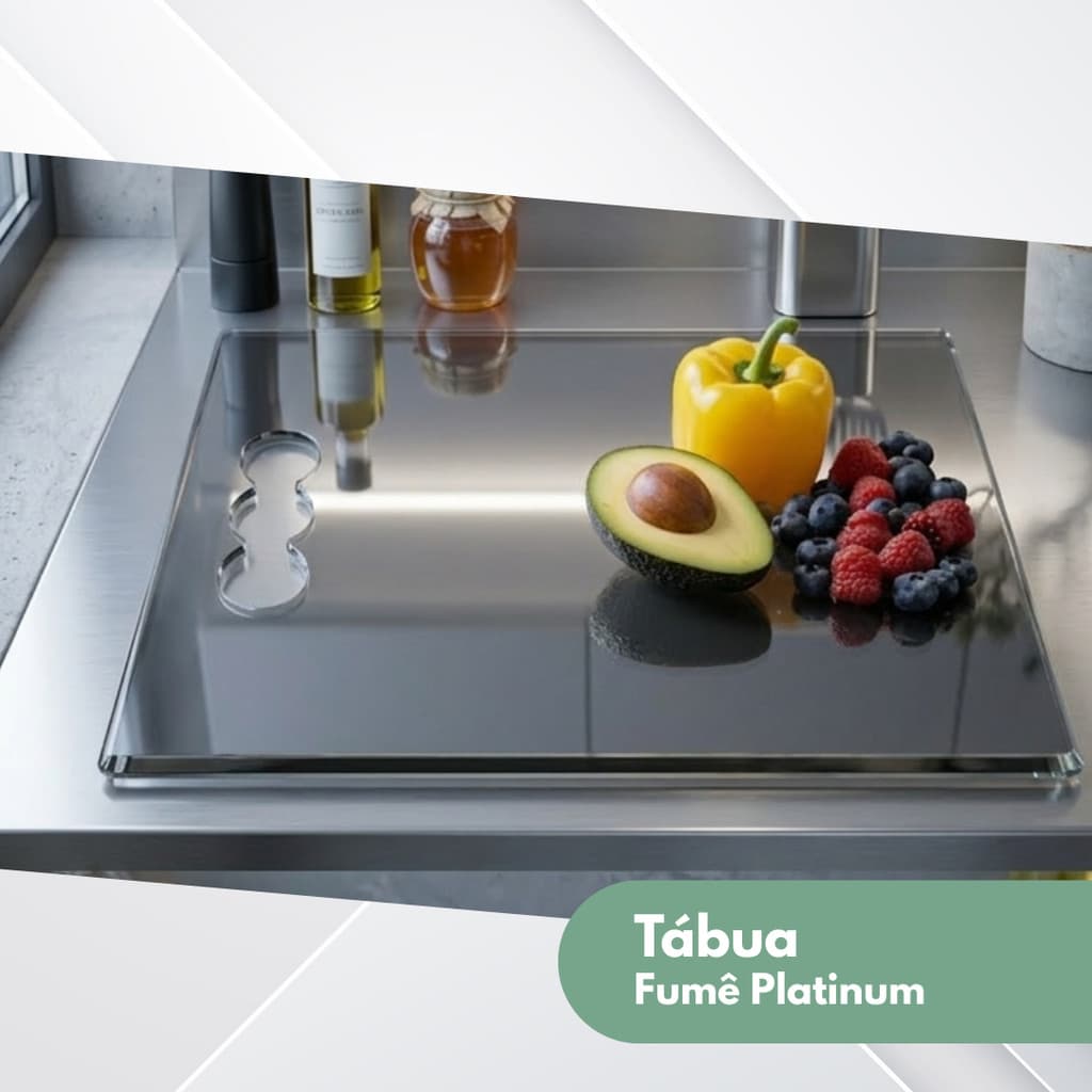 TÁBUA VIDRO TEMPERADO FUMÊ PLATINUM  35X25 CM 8MM