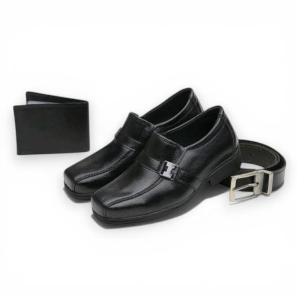 Kit 3 em 1 Sapato Social Infantil Menino + Cinto + Carteira Elegante Confortável Completo