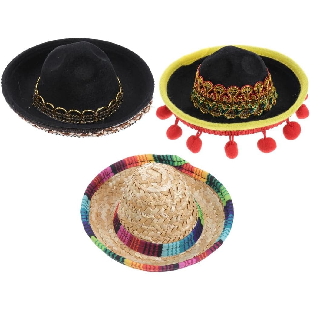 Chapéu Mexicano Pequeno Garneck 3Pcs para Animais de Estimação Mini Sombrero Chapéus para Cachorro Gato Fantasia Diverti