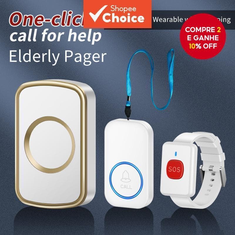 Novo sistema de monitoramento com pager, botão de chamada sem fio de mais de 1000 pés, relógio de enfermeira com alerta
