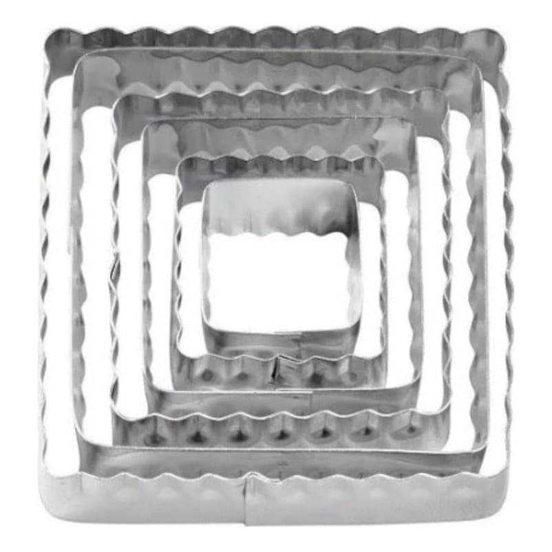 Jogo Cortador Inox 6pçs Formato Quadrado Confeitaria Duplo