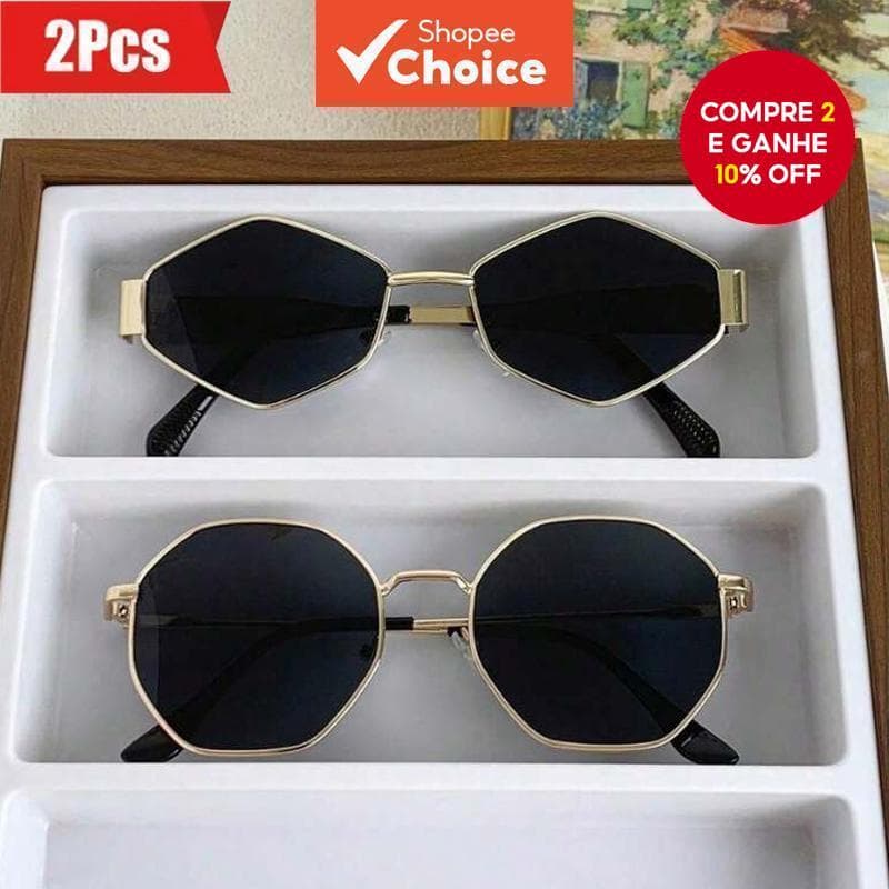  2 peças de óculos da moda para mulheres, armações de metal rombus e hexagonal, óculos Y2K, estilo retrô