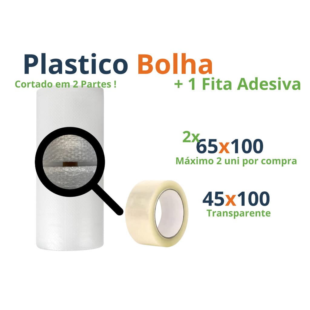 1 Plástico Bolha 1,30x100 Metros Cortado Em 2 P/ Mudança + 1 FT 45x100 TR