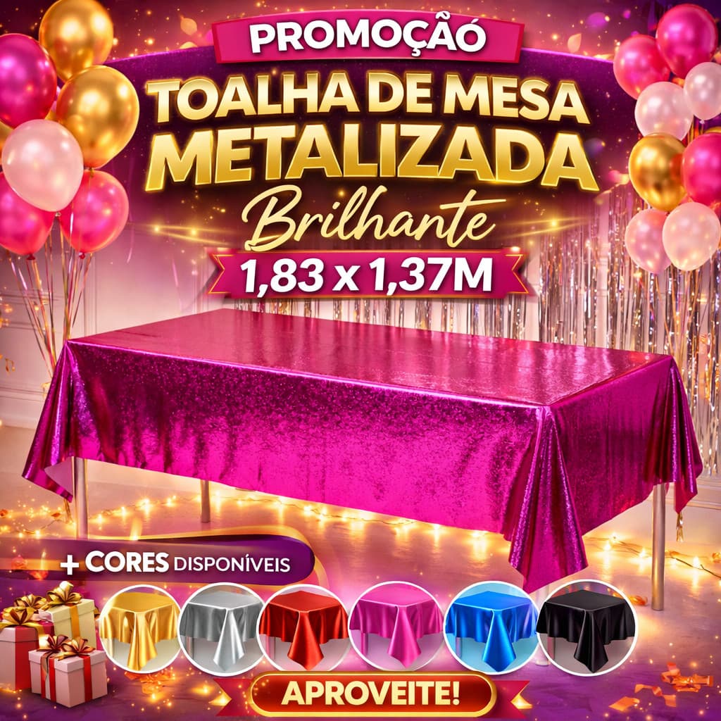 Toalha de Mesa Metalizada Lisa Brilhante 1,83x1,37M festa decoracao enfeite surpresa aniversario