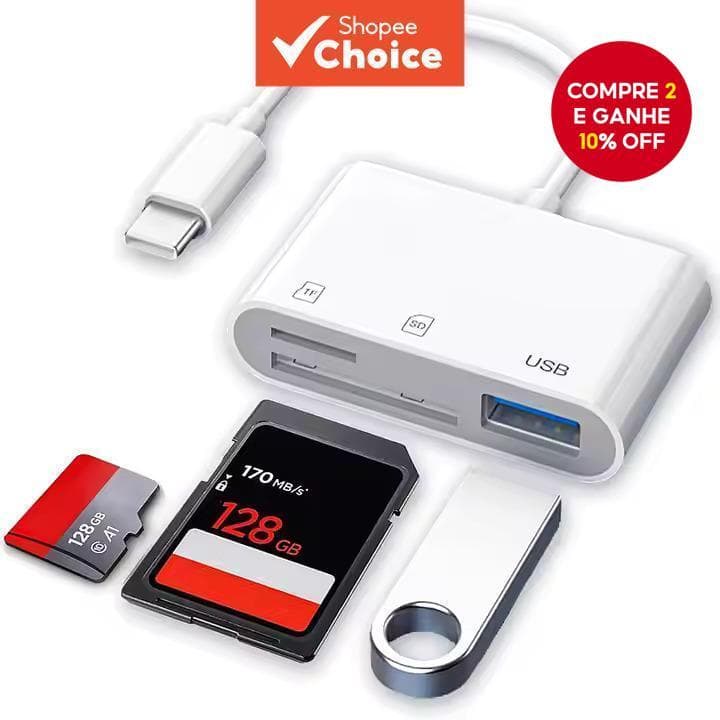  3 em 1 leitor de cartão de memória SD TF, conector OTG para Samsung, Xiaomi, adaptador USB C