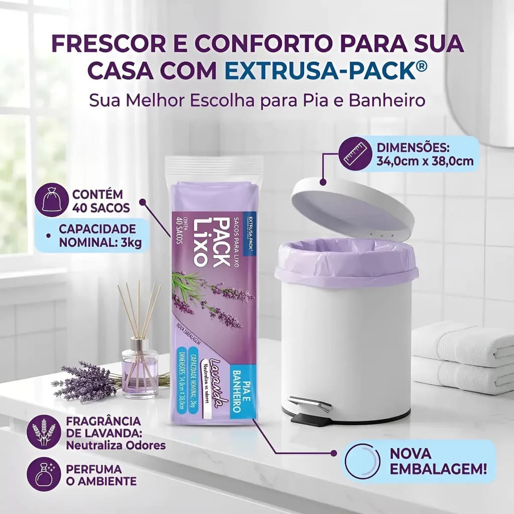 Saco Lixo Perfumado Lavanda 40un  Pia E Banheiro Bem+casa