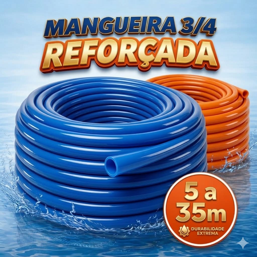 Mangueira 3/4 Azul Laranja Reforçada Silicone Jardim Alta Pressão Flexível Irrigação